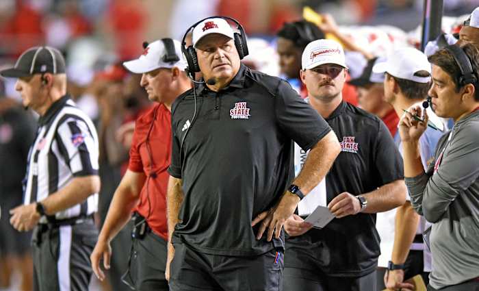 Rich Rodriguez looking back toward the sideline (10th Oct., 2023)